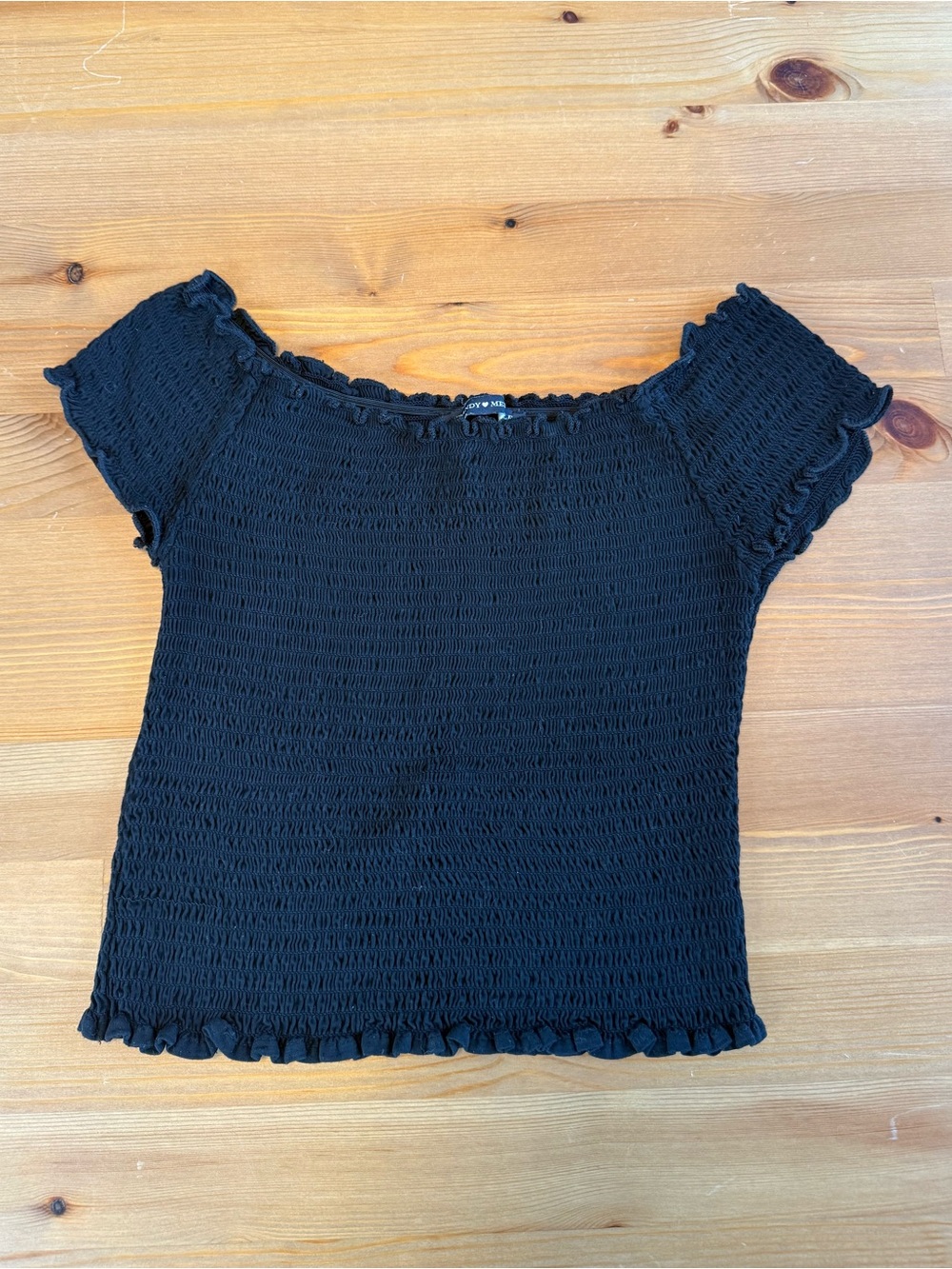 Brandy Melville Black Smocked Off-Shoulder Ruffle Crop Top